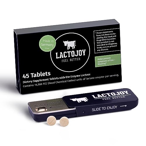 LactoJoy Lactase Pills 14500 I 45 Pieces I Powerful Lactase Enzymes for Lactose Intolerance I Ultra Pure Lactase for Improved Digestion I No Silicon Dioxide No Artificial Flavors No Sucralose